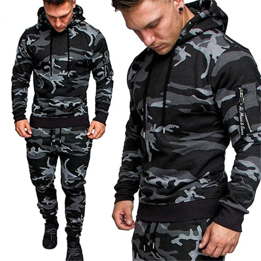 Conjunto de ropa deportiva para hombre,Transpirable,Dos Piezas, Sudadera con capucha táctica militar y pantalones